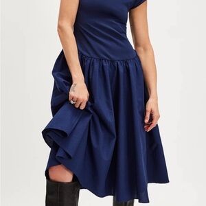 Free People Afternoon Elegance midi Navy Blue Dress